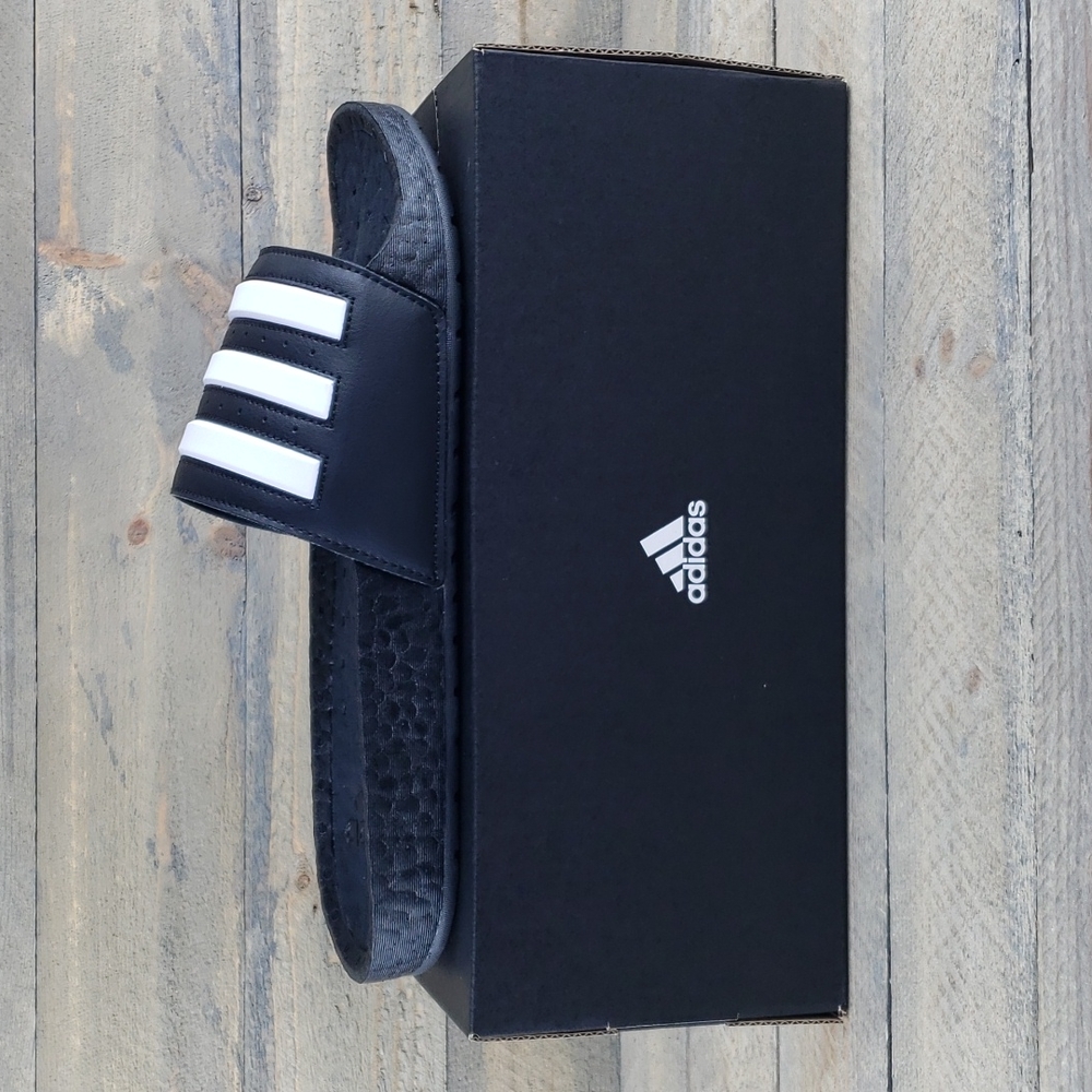 adidas Adilette Boost Men's Slides Sandals Black White Supreme Cushioning - Picture 1 of 9